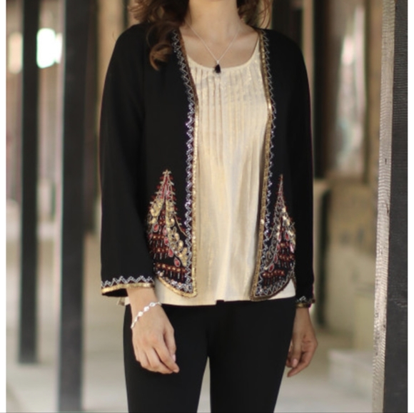 Novica Tops New Road Scholar World Bazaar Midnight Glitz Jacket M